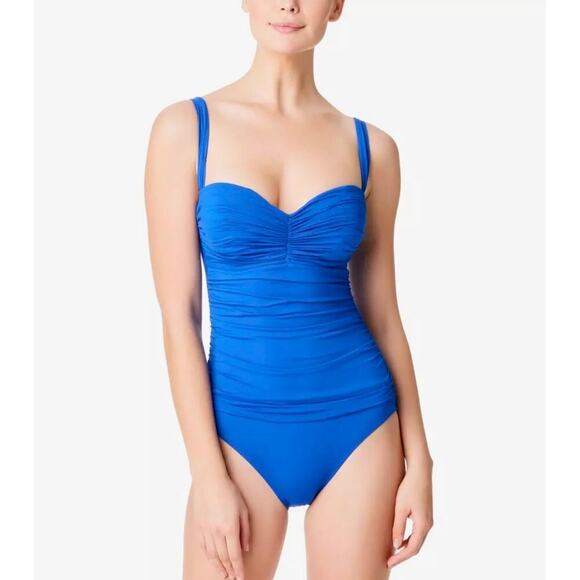 NEW Bleu Rod Beattie Size 10 Blue Kore One-piece Shirred Bandeau Swimsuit NWT - Picture 1 of 6